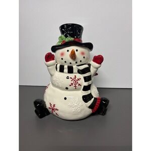 Cracker Barrel Snow Friends Snowman Cookie Jar Ceramic Holiday Decor 11 inch